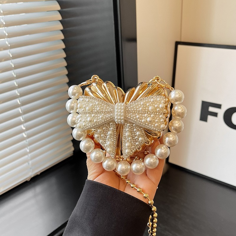 Mini Bag Evening Clutch - Sparkling Heart Shaped Clutch Bag with