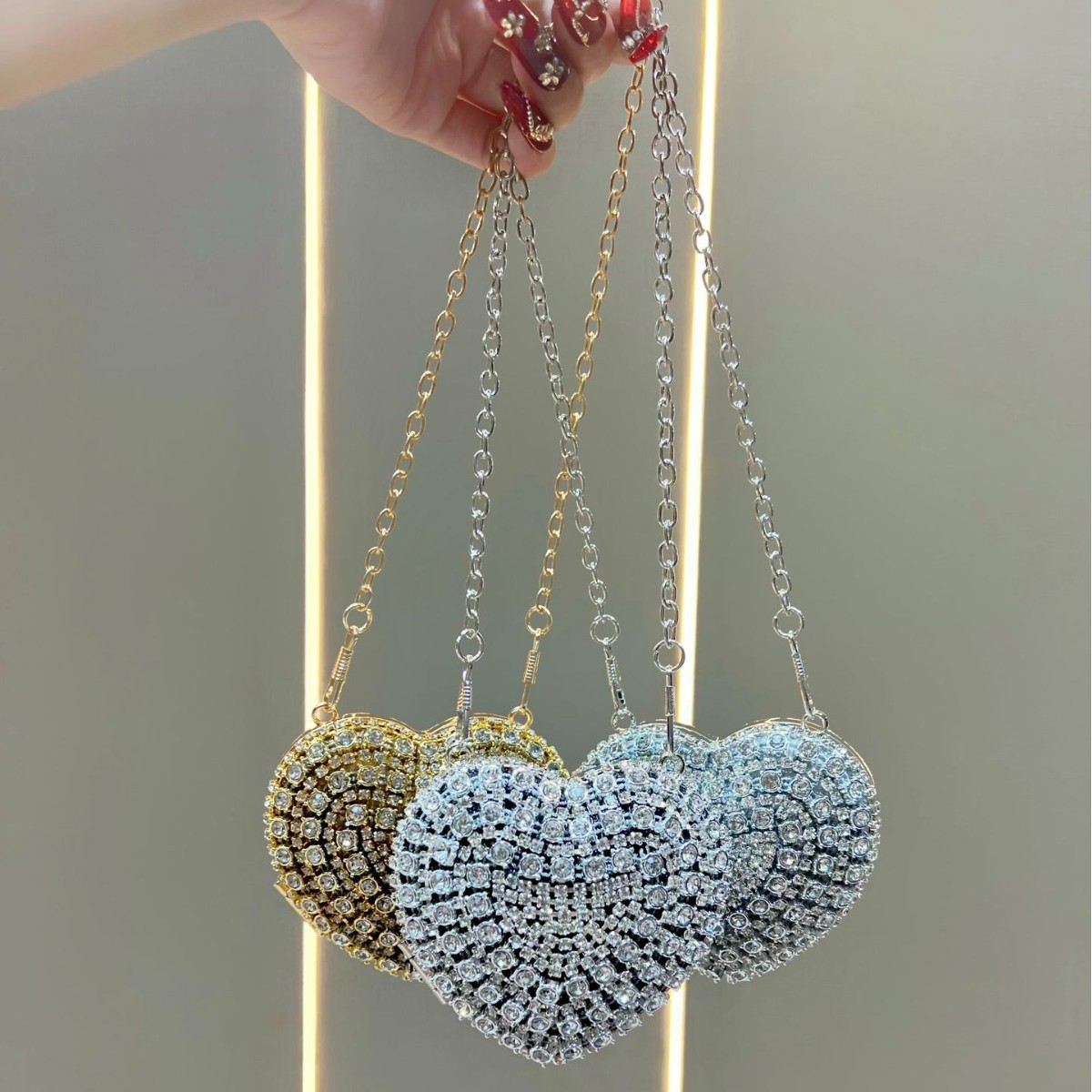 Luxury Bags Mini - Luxury Rhinestone Crystal Clutch Purse Heart