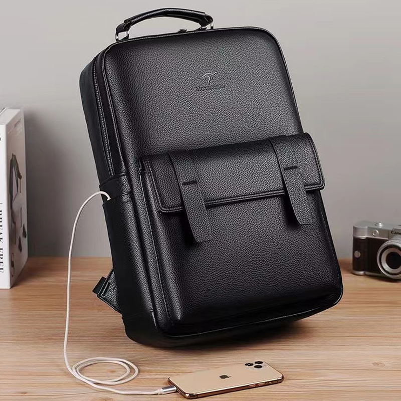 Luxury Bags Leather - Men's luxury leather backpack with USB