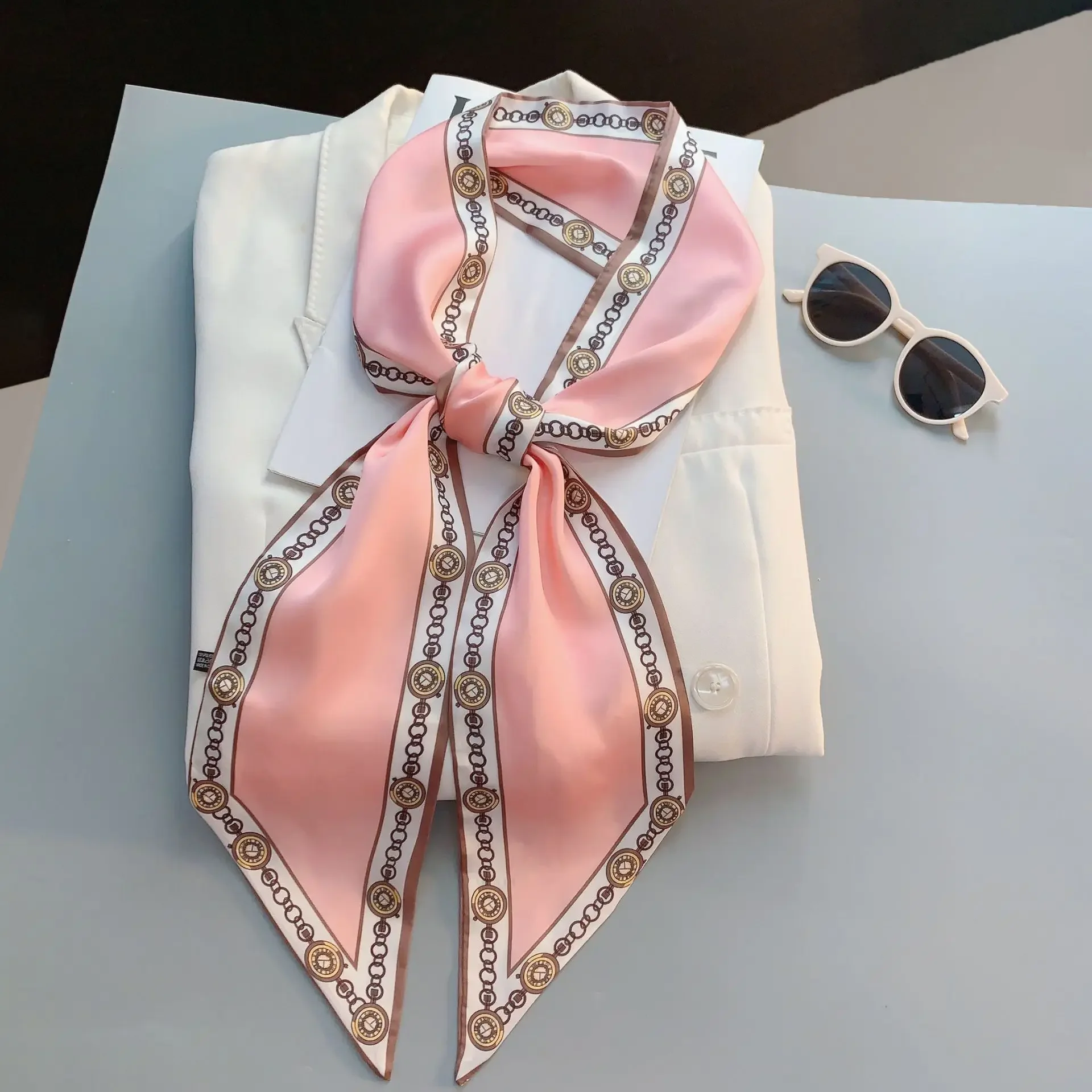 Design Print Skinny Scarf Plai - Luxury Bags Quality review and price